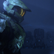 Master Chief stares at the Weapon, an artificial intelligence unit in Halo Infinite.
